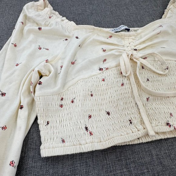 New, Arizona Jean Co Crop Top Long Sleeve X-Large Junior Ivory Floral MSRP $34‎ - Picture 5 of 12